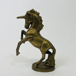 Vintage Brass Unicorn Figurine Statue Mystical Creature Folk MCM Decor Kicking